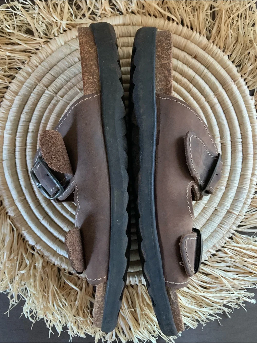 NUNN BUSH Brown Leather Buckle Slide Footbed Cork Sandals